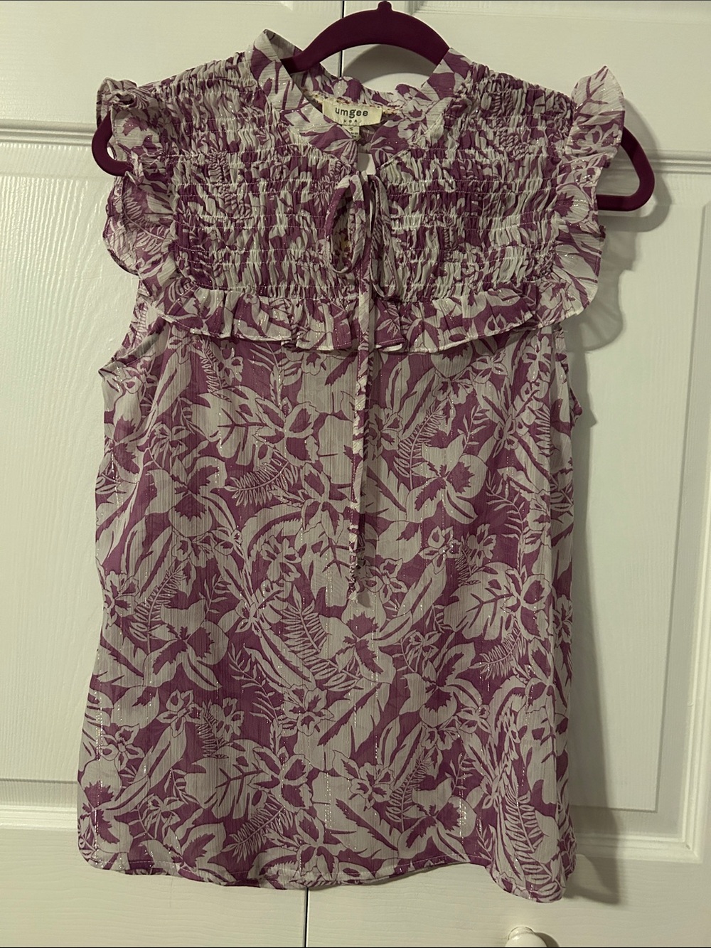 NWT Umgee Lavender Floral Smocked Ruffle Sleeveless Top S